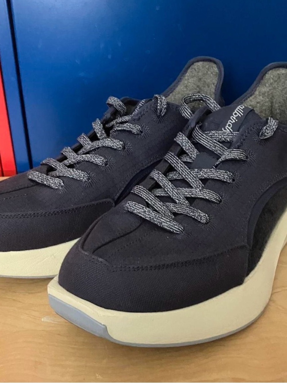 allbirds Men's Dark Blue Knit Lace-Up Canvas Riser Sneakers with Cream Midsole
